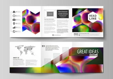 Set of business templates for tri fold brochures. Square design. Leaflet cover Stock Illustration