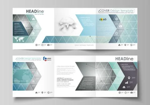 Set of business templates for tri fold square design brochures. Leaflet cover Stock Illustration