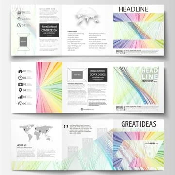 Set of business templates for tri fold square brochures. Leaflet cover, flat Stock Illustration