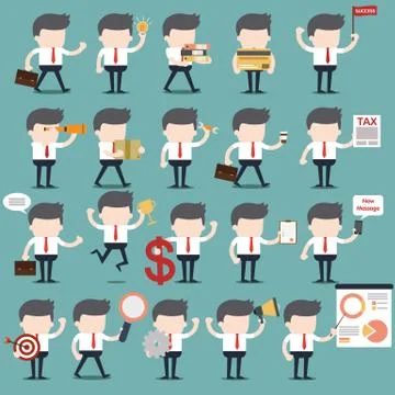Set of businessman activities vector Stock Illustration
