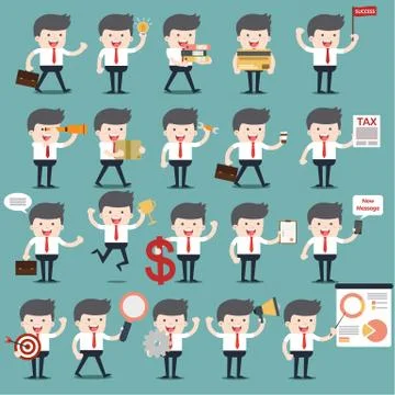 Set of businessman activities vector Stock Illustration