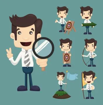 Set of businessman aimming target characters poses Stock Illustration