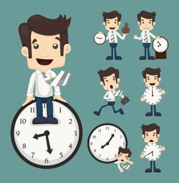 Set of businessman and clock Illustrazione stock