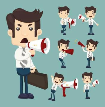 Set of businessman announcing through megaphone Stock-Illustration
