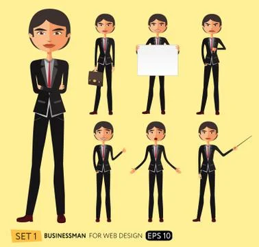 Set of businessman asian poses vector isolated on white Stock Illustration