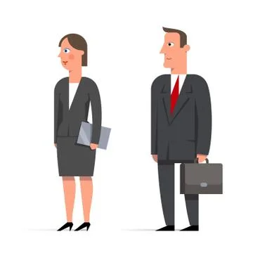 Set of businessman character flat illustrations. Man with briefcase and woman Stock Illustration