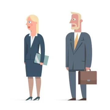 Set of businessman character flat illustrations. Man with briefcase and woman Stock Illustration