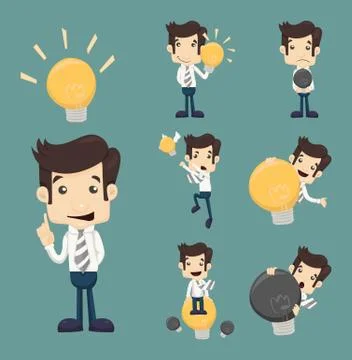 Set of businessman characters make idea Stock Illustration