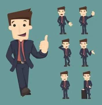 Set of businessman characters poses Stock Illustration