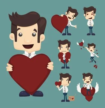 Set of businessman characters poses Stock Illustration
