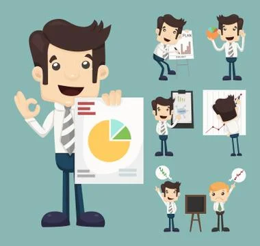 Set of businessman characters presentation graph Illustrazione stock