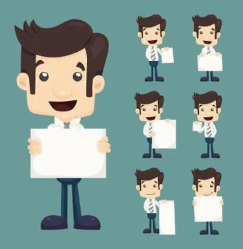 Set of businessman holding blank notes characters poses Ilustração Stock