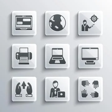 Set Businessman, Project team base, Computer monitor, Laptop, Growth chart and Stock Illustration