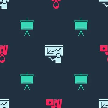 Set Businessman, Training, presentation and Chalkboard on seamless pattern Stock Illustration