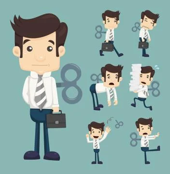 Set of businessman with wind-up key Stock Illustration