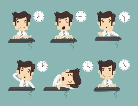 Set of businessman working time Stock Illustration