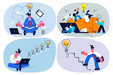 Set of businesspeople develop generate ideas and solving problems Illustrazione stock