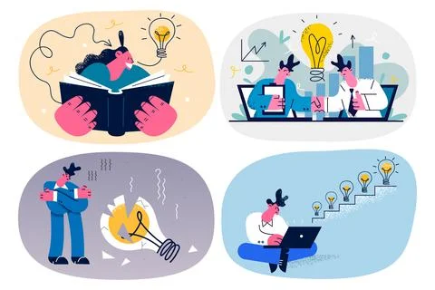 Set of businesspeople develop ideas striving for business success Stock Illustration