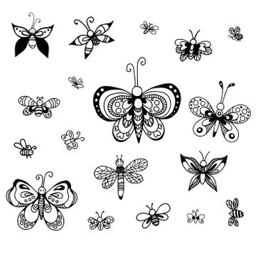 Set of butterflies of different styles Stock Illustration