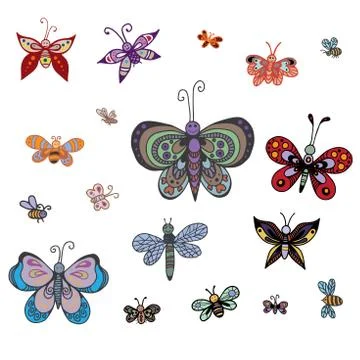 Set of butterflies of different styles Stock Illustration