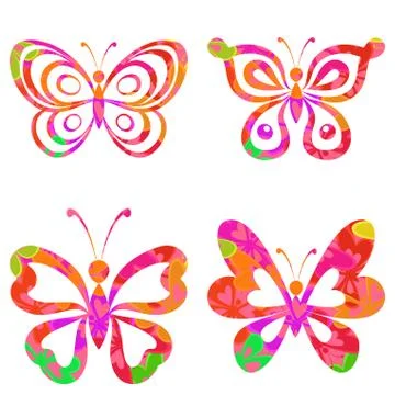 Set butterflies with pattern Stock Illustration