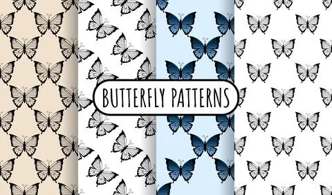 Set of butterflies seamless border pattern. Background vector wallpaper backg Stock Illustration