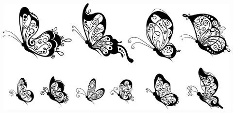 Set of butterflies, side view. Stock Illustration