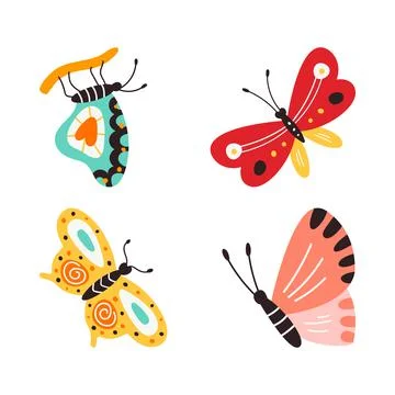 Set of butterflies, vector illustration isolated on white background Stock Illustration