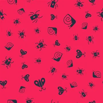 Set Butterfly, Beetle bug, and Snail on seamless pattern. Vector イラスト素材