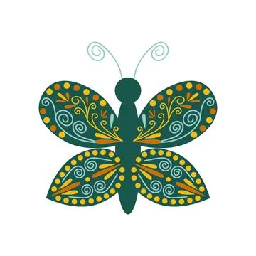 A set of butterfly floral design elements. Folk-style elements with geometr.. Stockillustratie