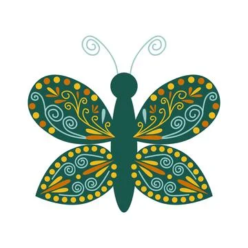 A set of butterfly floral design elements. Folk-style elements with geometr.. Stockillustratie