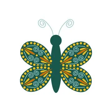 A set of butterfly floral design elements. Folk-style elements with geometr.. Stockillustratie