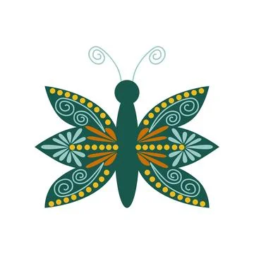 A set of butterfly floral design elements. Folk-style elements with geometr.. Stockillustratie