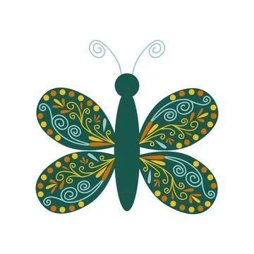 A set of butterfly floral design elements. Folk-style elements with geometr.. Stockillustratie