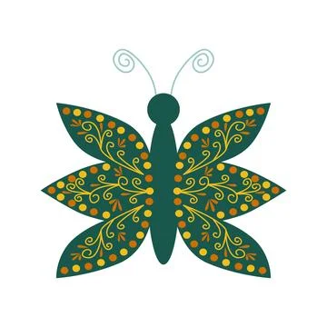A set of butterfly floral design elements. Folk-style elements with geometr.. Stockillustratie