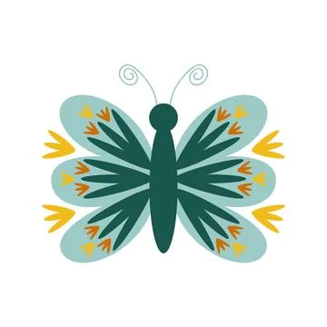 A set of butterfly floral design elements. Folk-style elements with geometr.. Stockillustratie