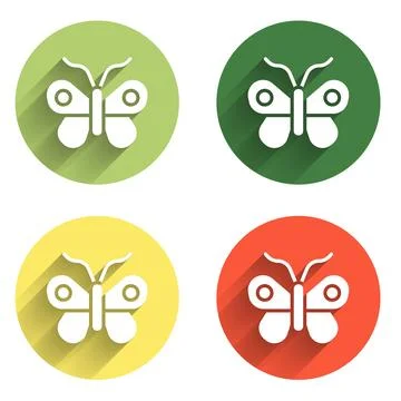 Set Butterfly icon isolated with long shadow background. Color circle butto.. Stock Illustration