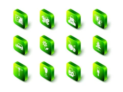 Set Butterfly, Kitchen apron, Bread toast, Tree, Ice cream, Fruit, Jug glas.. Stock Illustration