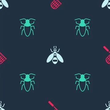 Set Butterfly net, Bee and Cockroach on seamless pattern. Vector イラスト素材