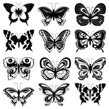 Set of butterfly silhouettes Stock Illustration