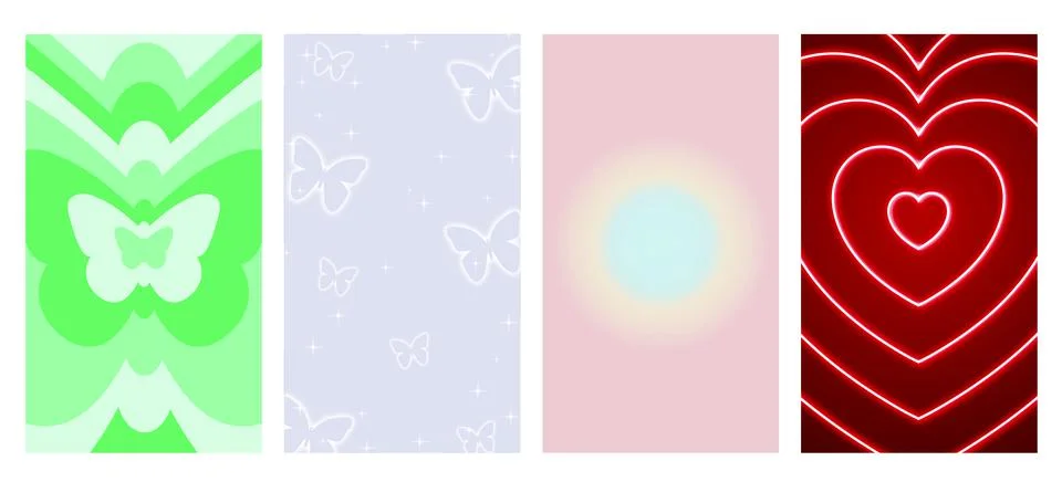 Set Of Butterfly,heart,gradient, shape Geometric Abstract Backgrounds. Lovely 库存插图