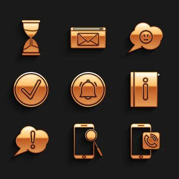 Set Button chat notification, Mobile phone diagnostics, call, User manual Illustrazione stock