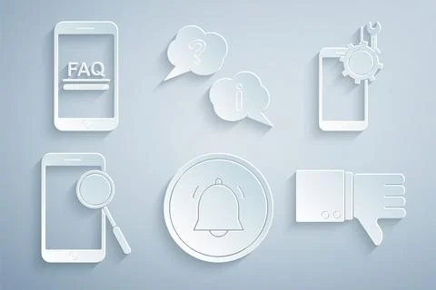 Set Button chat notification, Mobile service, phone diagnostics, Dislike Illustrazione stock