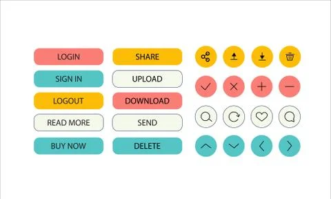 Set of button with icon for website and applications. Vector trendy icons. Stock Illustration