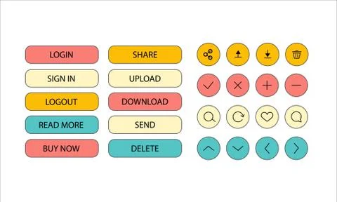 Set of button with icon for website and applications. Vector trendy icons. Stock Illustration