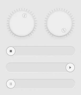 Set of buttons and sliders. Light control by user interface. Sound management Stock Illustration