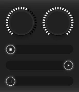 Set of buttons and sliders. Luminous, neon control user interface. Sound mana Illustrazione stock