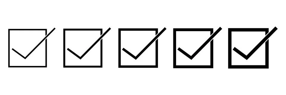 Set of buttons with check mark icon of different thickness. Stock Illustration