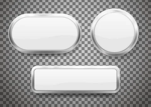 Set of Buttons with chrome frame isolated on transparent background. Vector i Stock Illustration