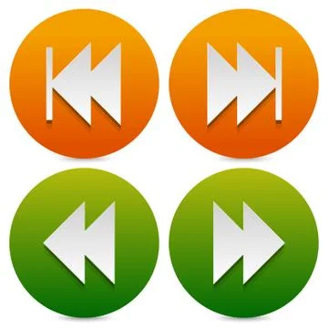 Set of buttons, icons with next, previous and fast forward, backward arrows. Stock Illustration